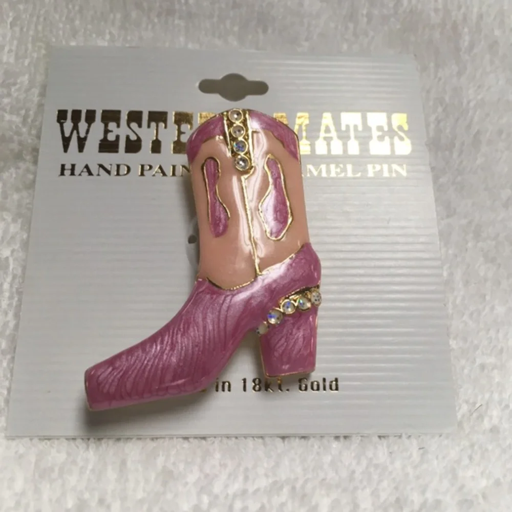 Western 18K Gold Plated Cowboy Boot Brooch
